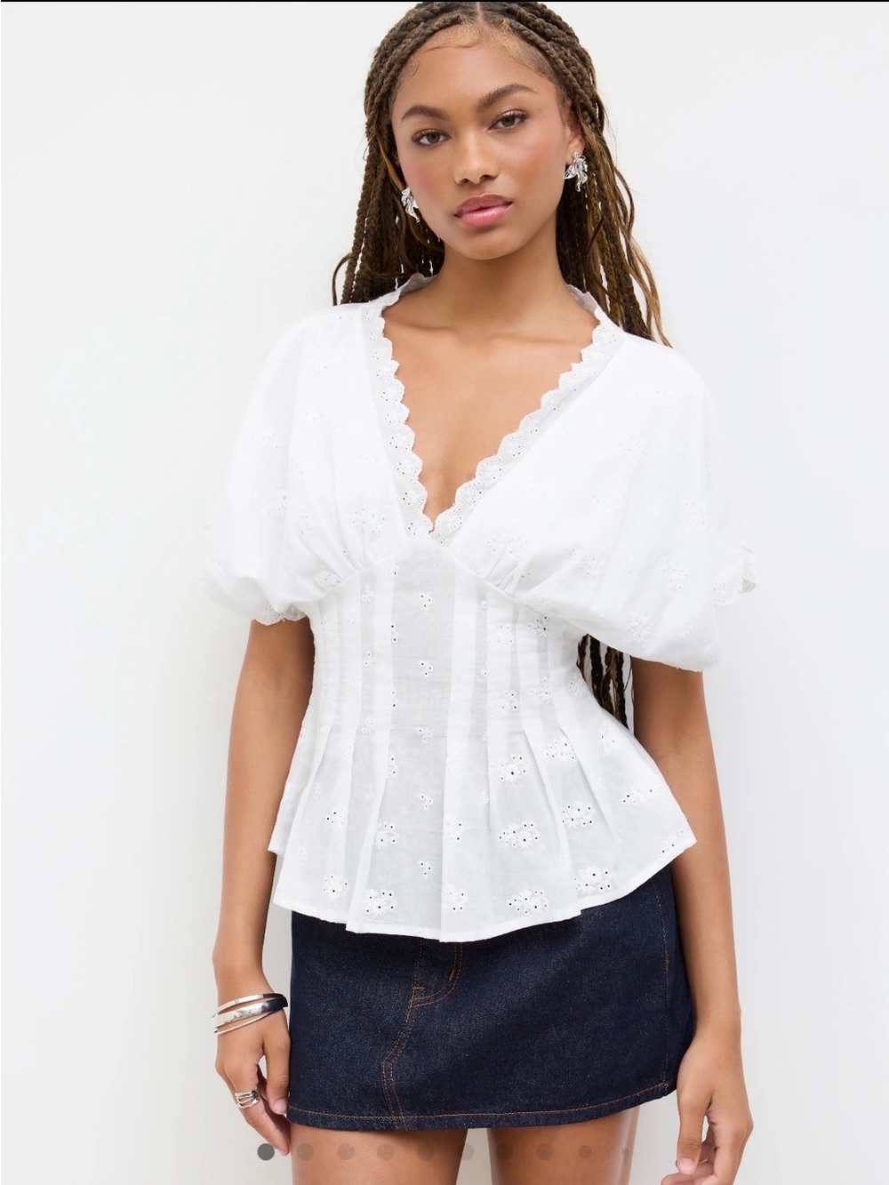 Cider White Eyelet V-Neck Peplum Blouse